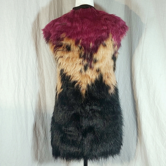 Diesel burgundy, black & tan faux fur vest, S, EUC - Picture 3 of 8